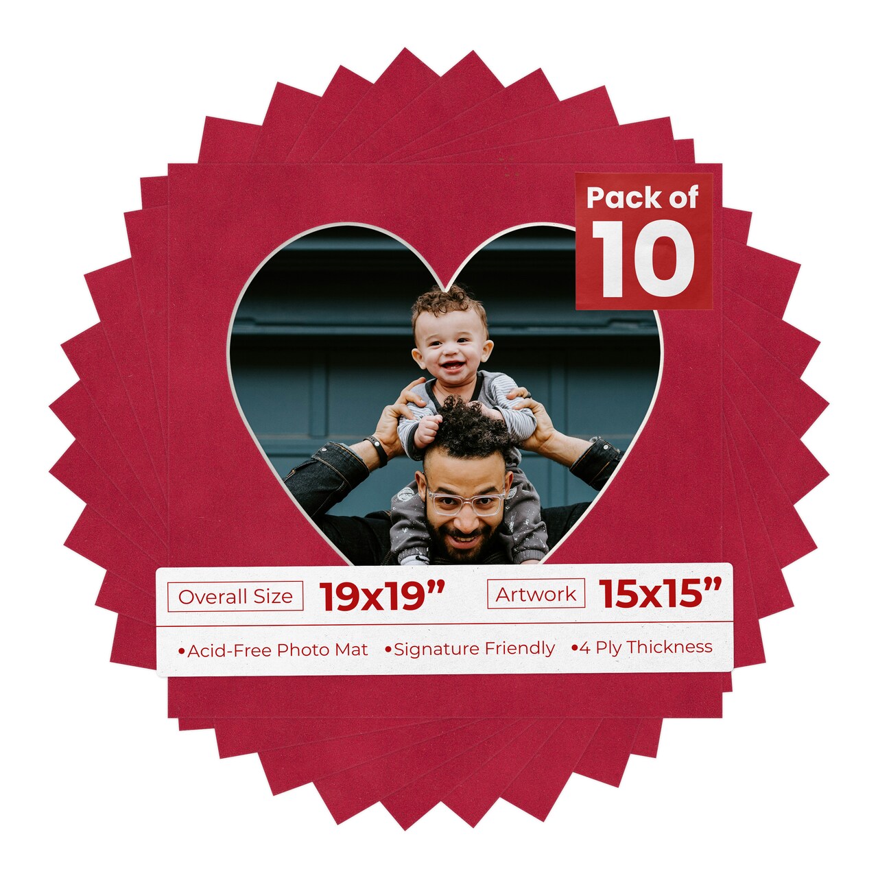 Red Suede Mat Board for 19x19 Frames - Heart Opening for 15x15 Photos